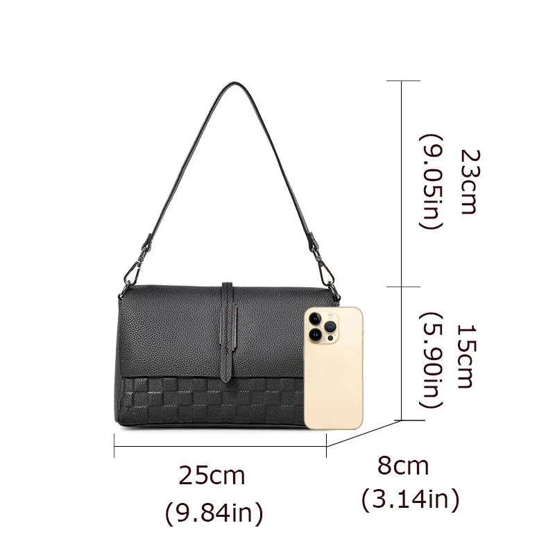 Elegante schwarze Schultertasche aus gewebtem Rindsleder – modische Handtasche mit einzigartigem gewebten Design