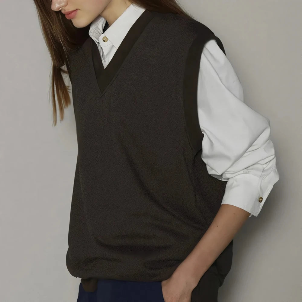Lockerer ärmelloser Strickpullover mit V-Ausschnitt für Damen - Lässiges Unterhemd-Oberteil für den Herbst