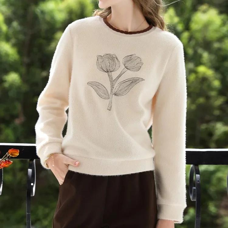 Suéter informal suave color albaricoque para mujer