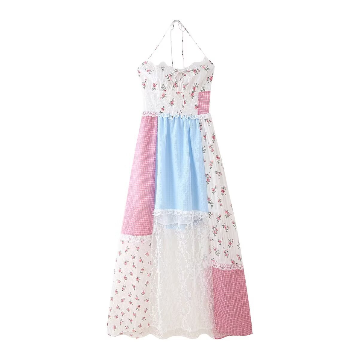 Vestido de mujer con escote halter y encaje floral