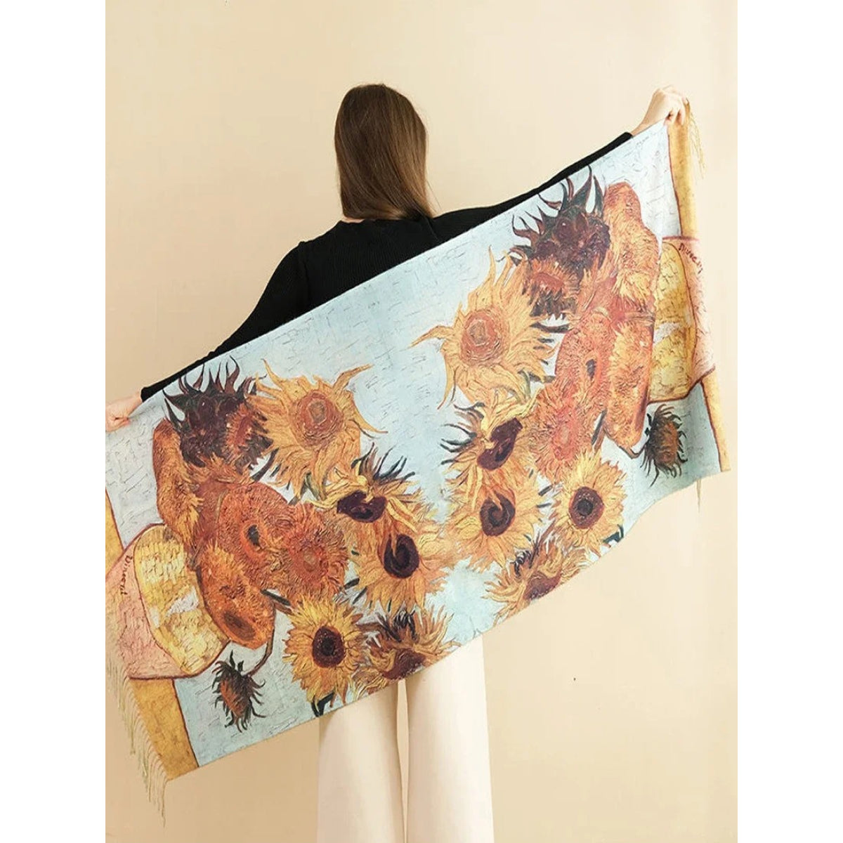 Kaschmirschal mit Sonnenblumen-Print – Luxuriöser Pashmina-Wickelschal im Van Gogh-Stil