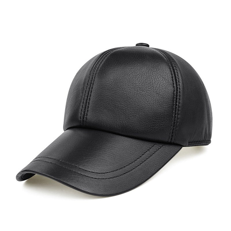 Schwarze Baseballkappe aus echtem Leder für Herren