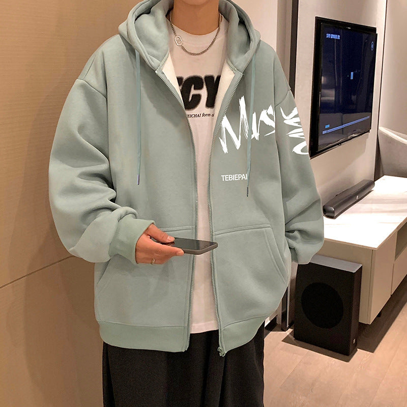 Chaqueta tipo cárdigan con cremallera completa y estampado de letras estilo Hong Kong