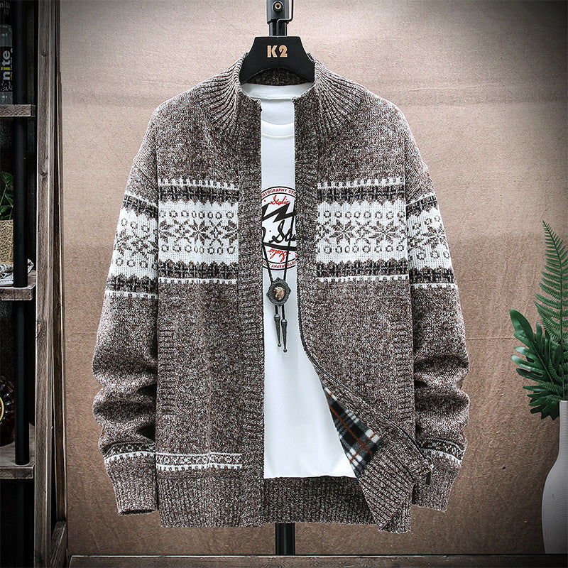 Chaqueta tipo cárdigan con cuello alto y estampado para hombre, para usar en el exterior y mantenerse abrigado y suelto
