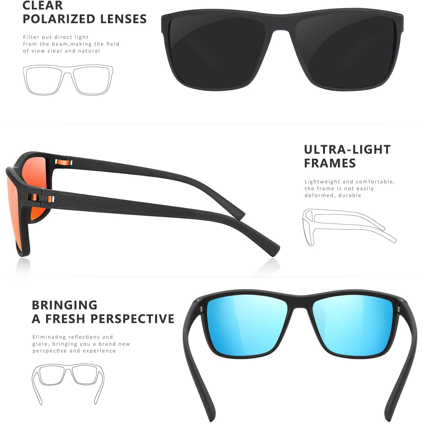 3 gafas de sol polarizadas cuadradas