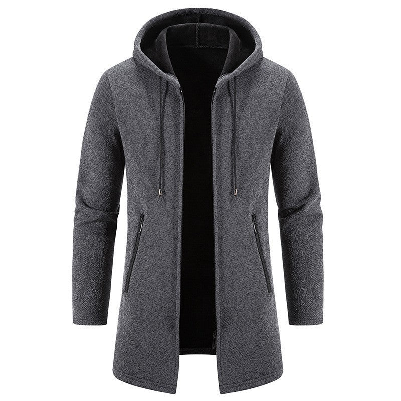 Chaqueta con capucha de longitud media para hombre, de color sólido, de moda, con forro polar grueso y otoño e invierno