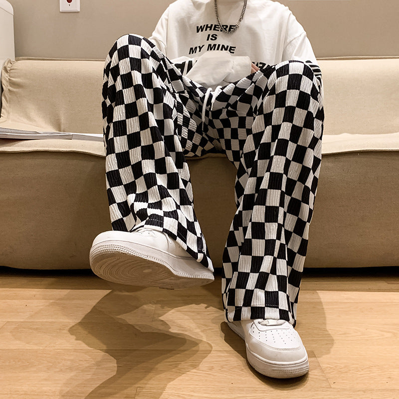 Plaid Casual Hosen Männer Neue Mode Hohe Taille Hängenden