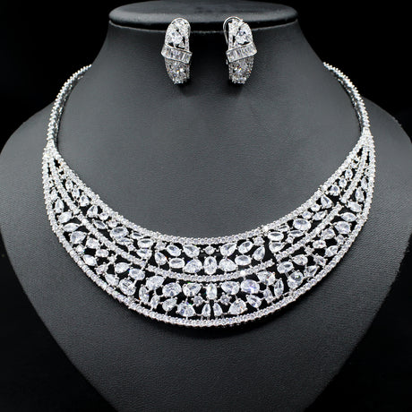 Oversized Bridal Emerald Earrings Necklace Set - Dazpy