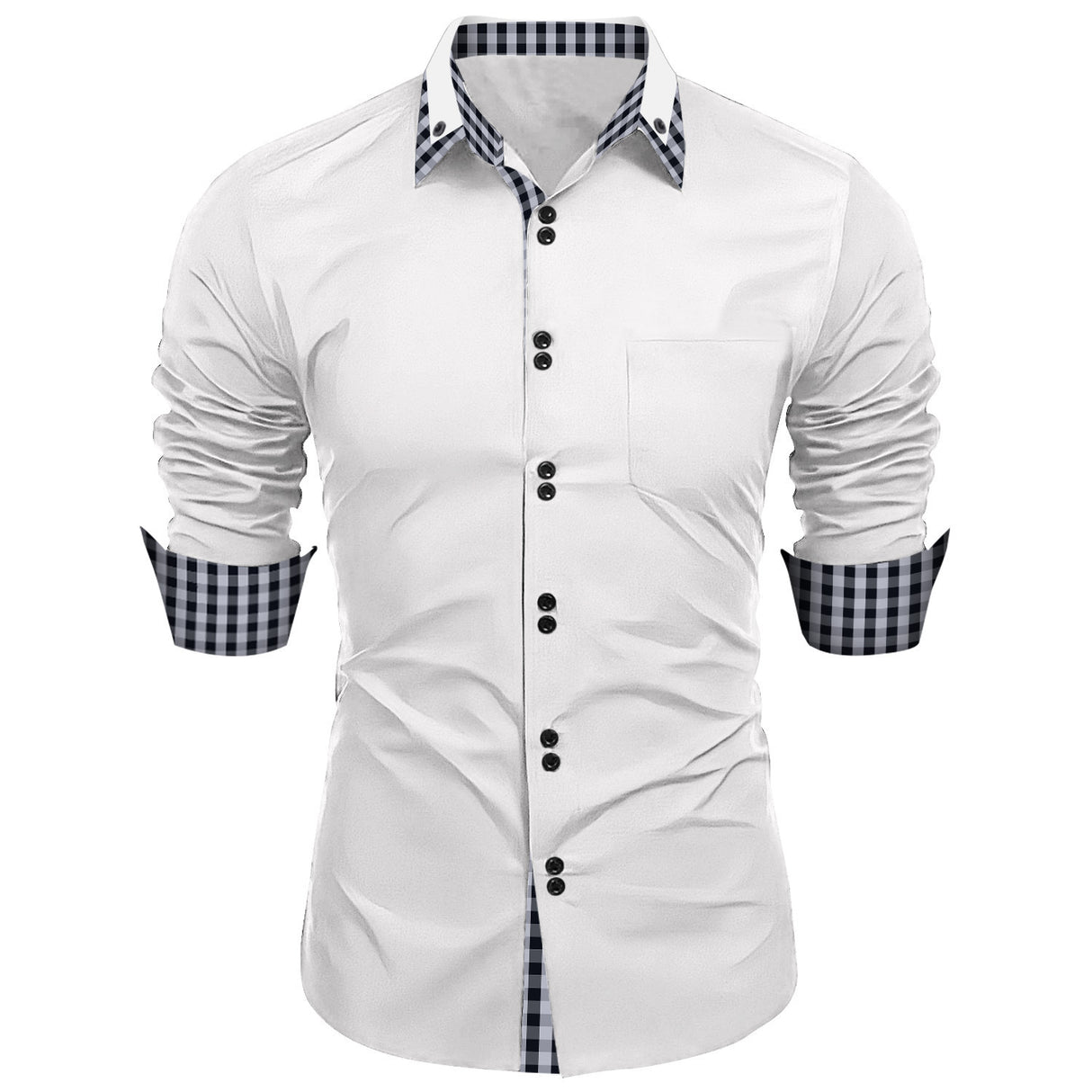 Camisa de solapa a cuadros con costura de cuello estilo europeo y americano