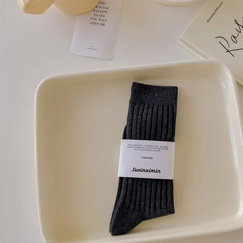 Calcetines altos de estilo japonés para mujer de punto de algodón