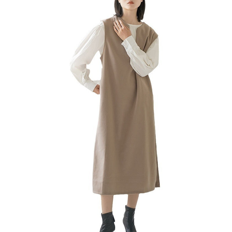 Vestido tipo chaleco sin mangas de color liso con escote en V para mujer