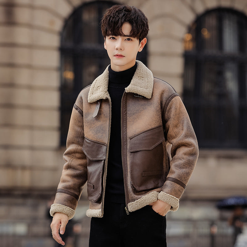 Abrigo casual de piel y cuero para hombre
