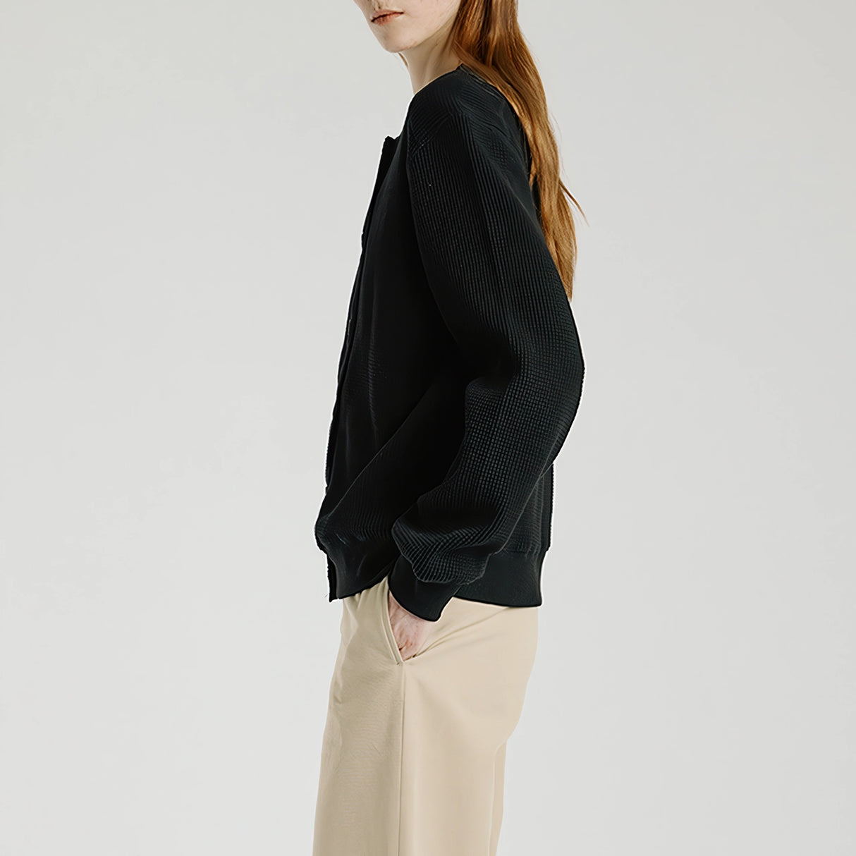 Kuschelige, wattierte Fleecejacke mit Waffelstrick – Langarm-Cardigan für Damen im Herbst/Winter