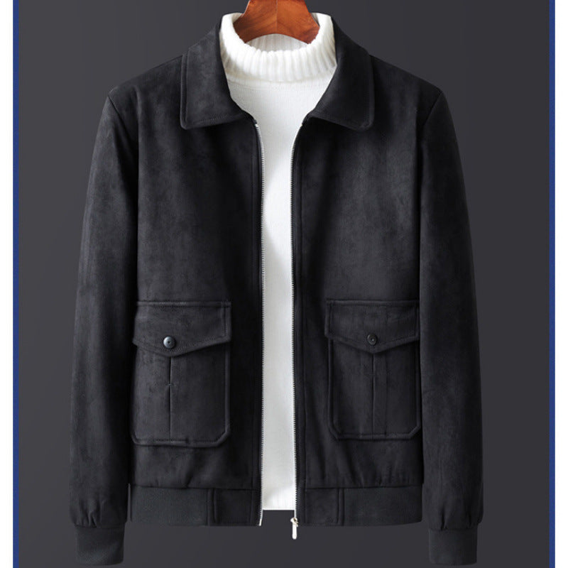 Chaqueta cálida informal con solapa acolchada y forro polar para otoño e invierno para hombre