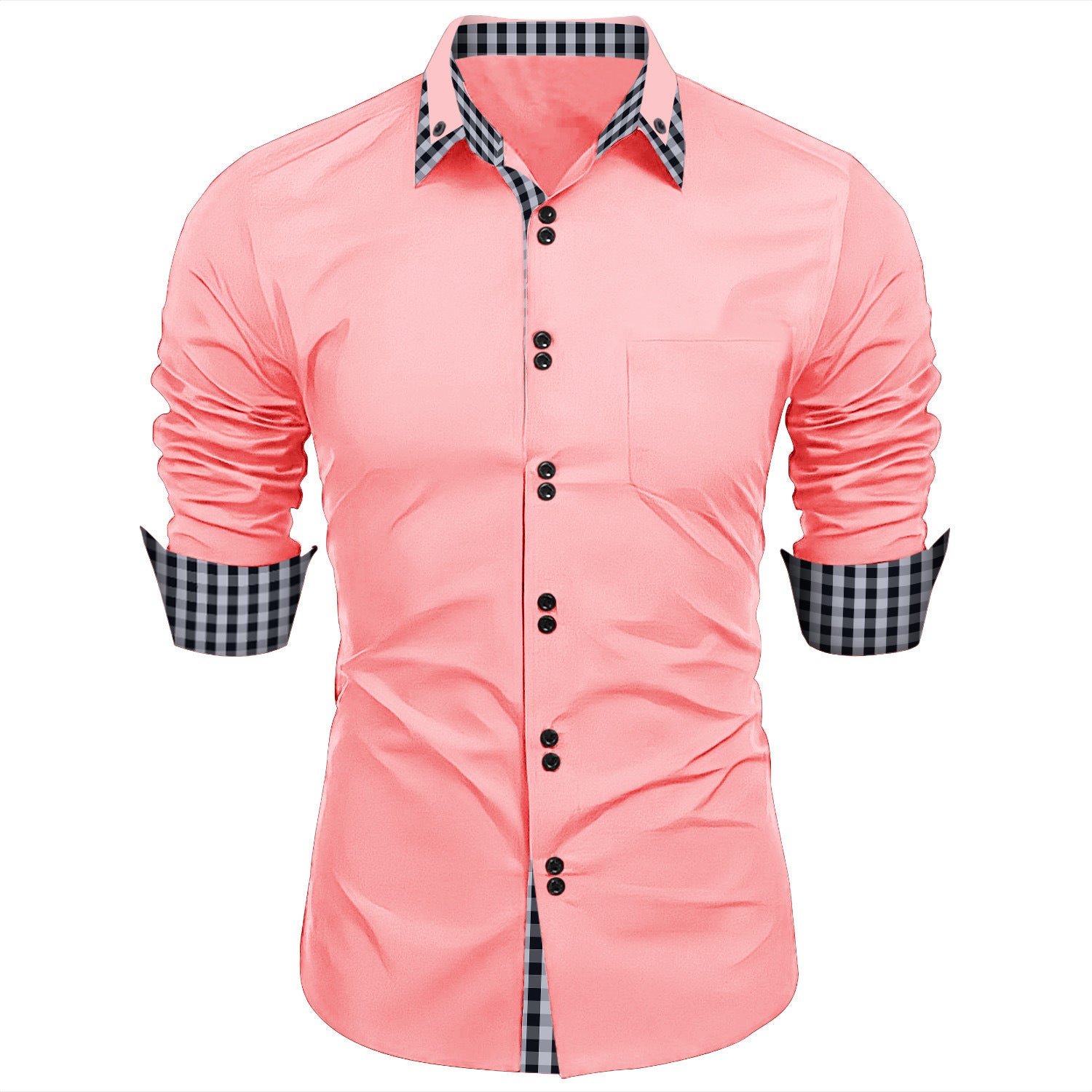 Camisa de solapa a cuadros con costura de cuello estilo europeo y americano