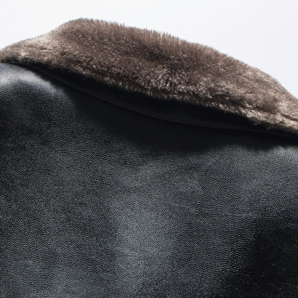 Herren Stehkragen Lederjacke Plüsch Freizeit