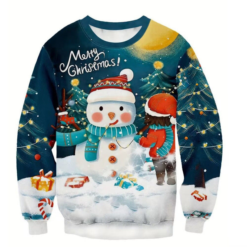 Suéter con capucha con estampado 3D de muñeco de nieve navideño europeo y americano