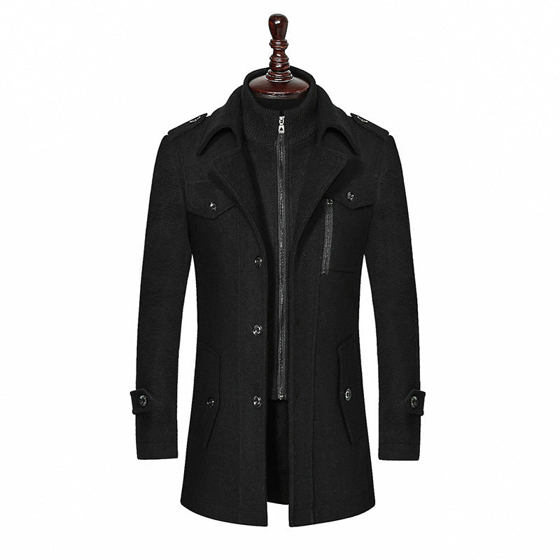 Chaqueta de lana con cuello doble y cremallera vertical estándar para hombre
