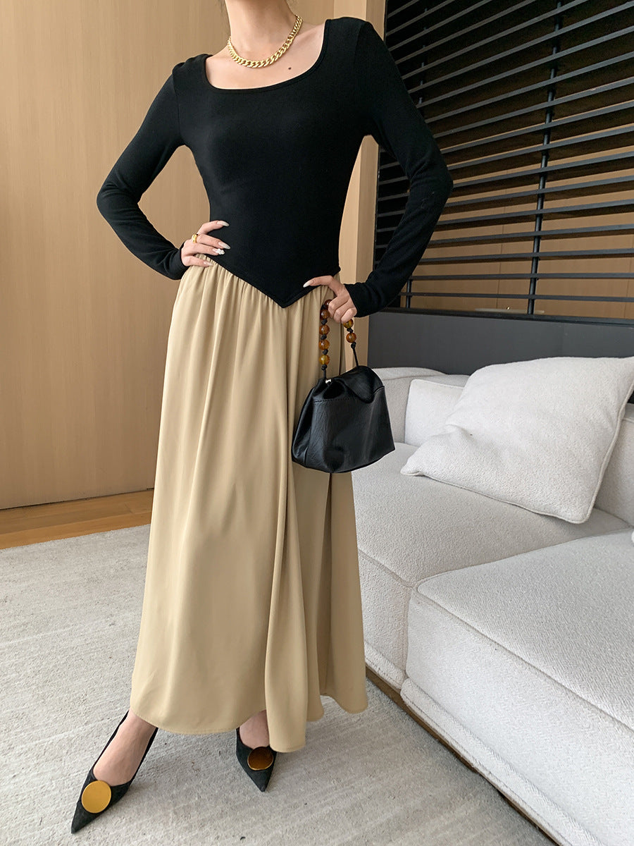 Vestido cepillado con cuello cuadrado de moda para mujer