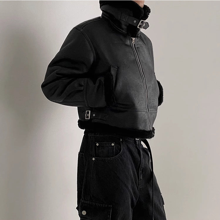 Chaqueta de cuero de gamuza suelta de lana de cordero con abrigo de algodón integrado de piel de Corea del Sur