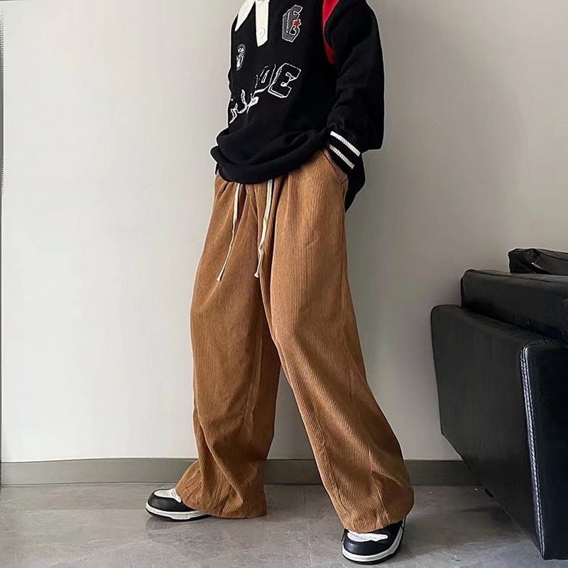 Pantalones de lana de otoño e invierno de marca de moda recta para hombre