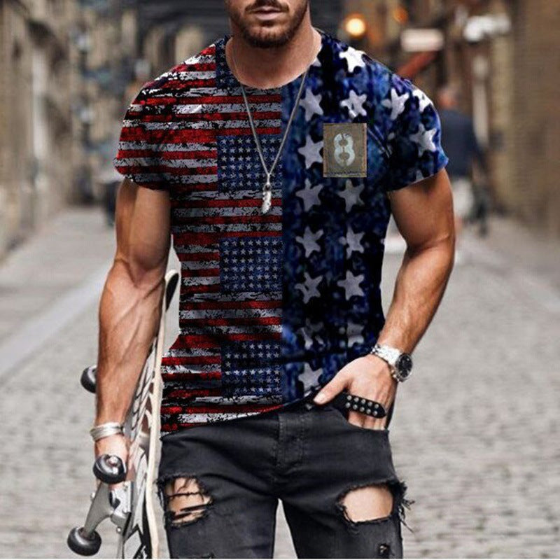 Camisa informal de manga corta con estrellas y rayas para hombre
