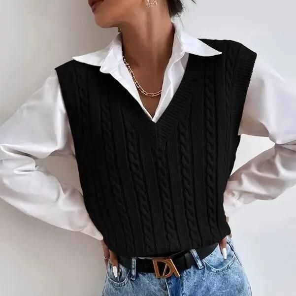 Chaleco de punto sin mangas elegante para otoño e invierno para mujer