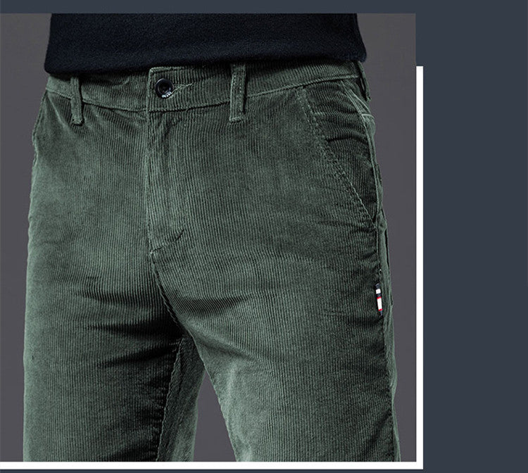 Pantalones casuales de pana elásticos ajustados y rectos para hombre