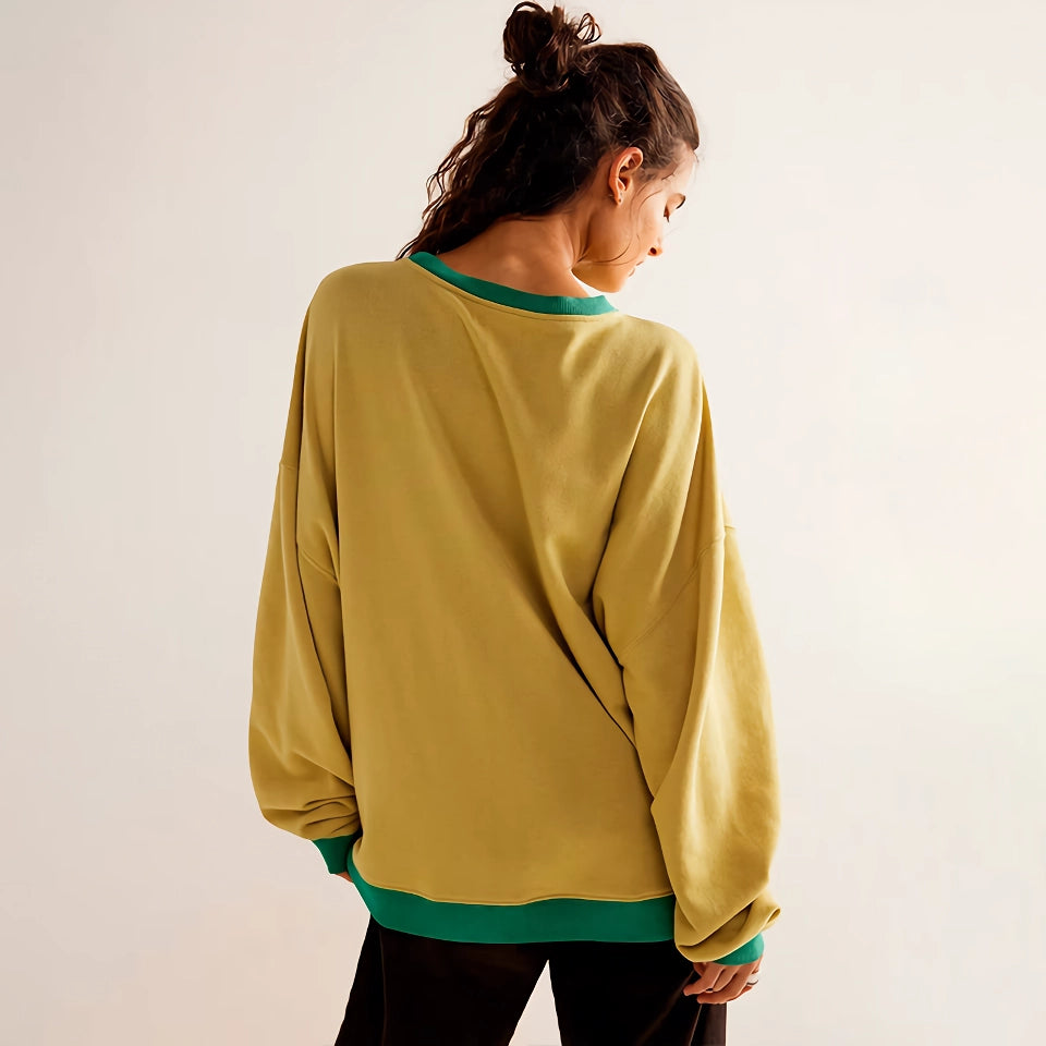 Gemütlicher Patchwork Langarmpullover für Damen - Locker gestrickter Herbstpullover