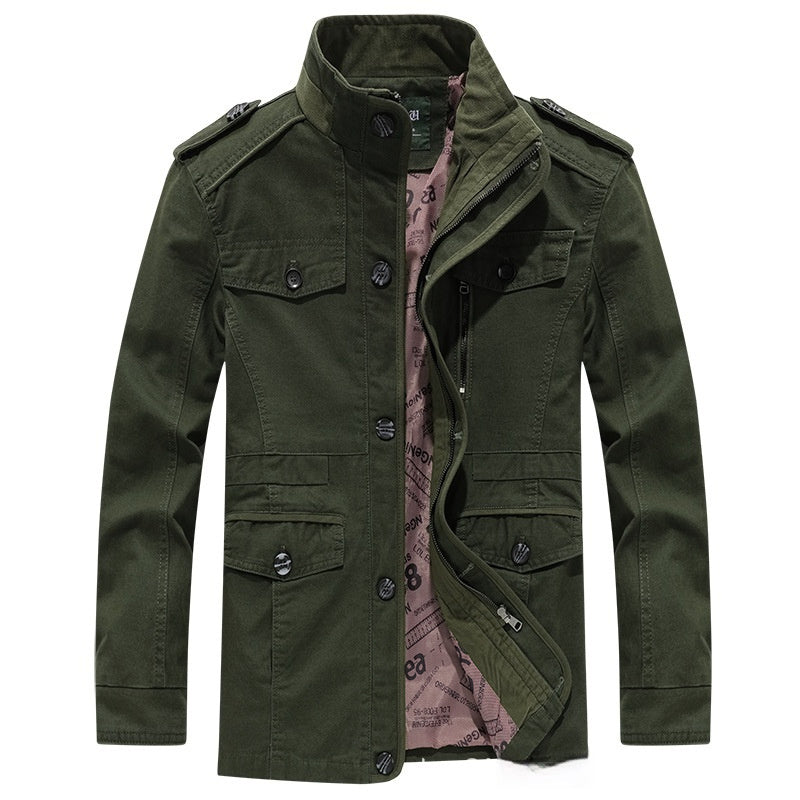Chaqueta lavada de algodón para hombre, talla grande, gabardina de largo medio, abrigo con cuello alto