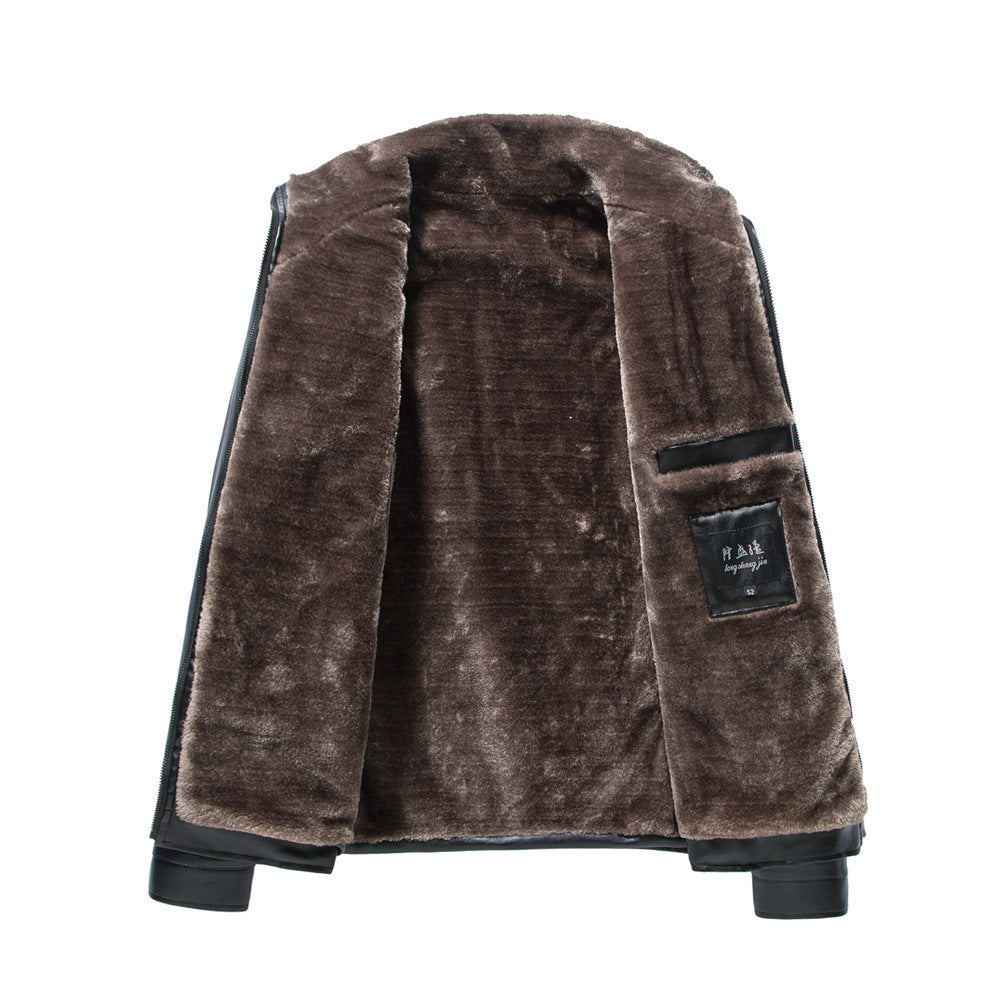 Herren Stehkragen Lederjacke Plüsch Freizeit