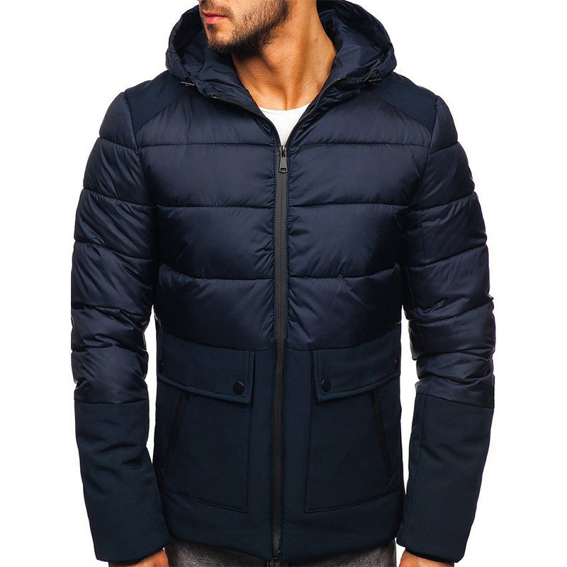 Herren Winterjacke mit Kapuze, einfarbig, lässiger Baumwollmantel