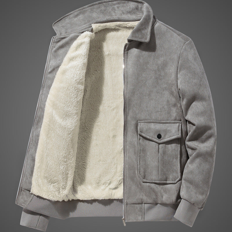 Chaqueta cálida informal con solapa acolchada y forro polar para otoño e invierno para hombre