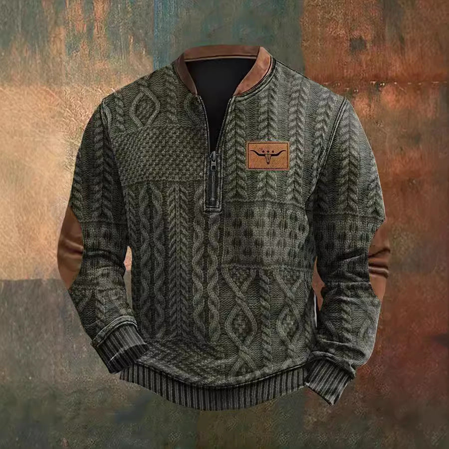 Suéter con media cremallera y hebilla estampado de otoño e invierno