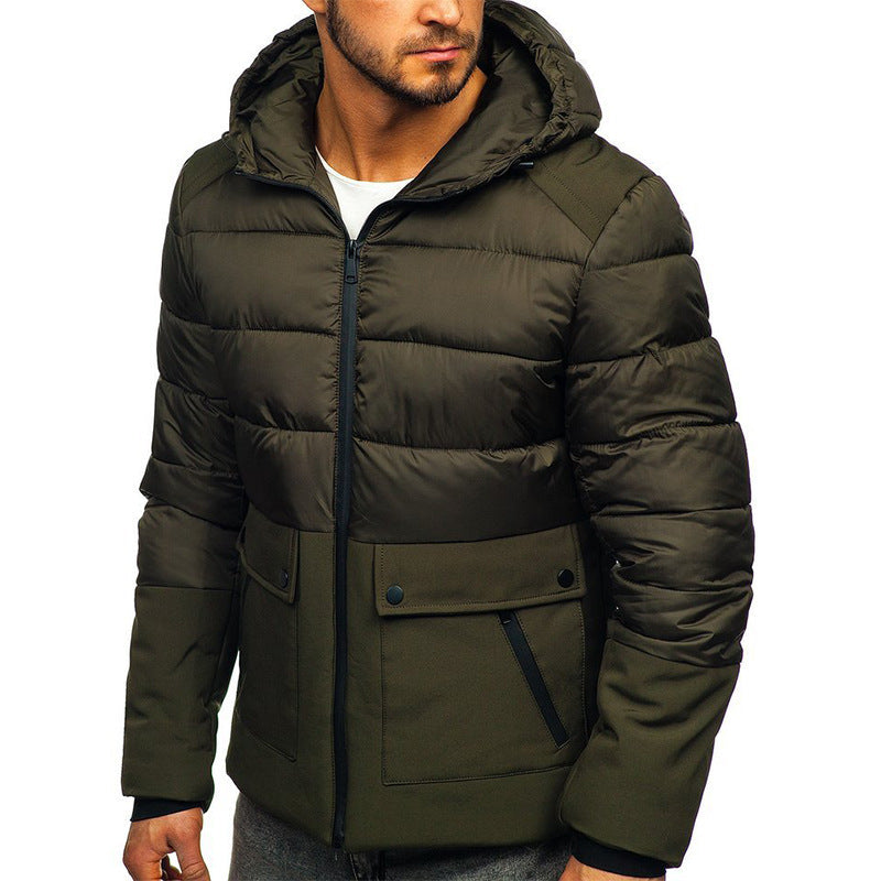 Herren Winterjacke mit Kapuze, einfarbig, lässiger Baumwollmantel