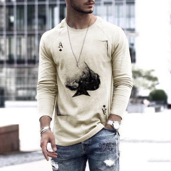 Fashion Poker Printed Top Herren Rundhals Langarm