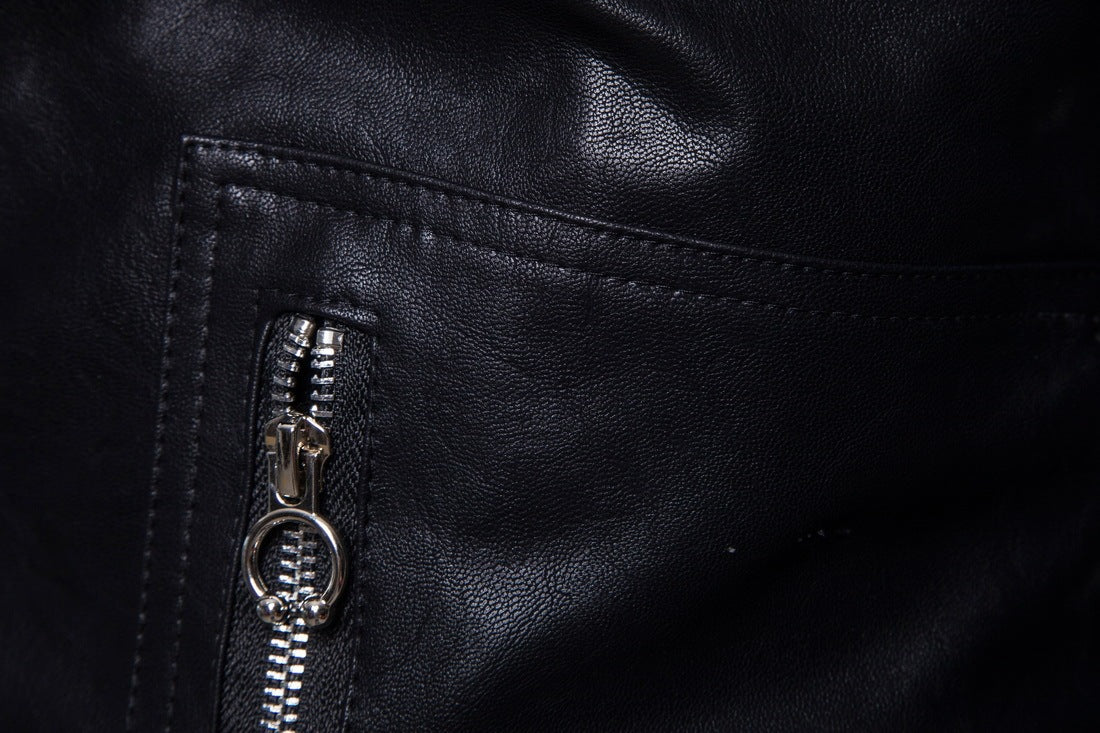 Abrigo de cuero con múltiples cremalleras para motociclista para hombre