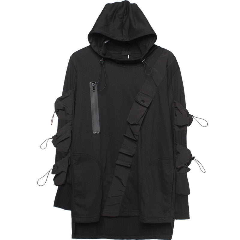 Suéter táctico holgado con capucha y cordón para hombre