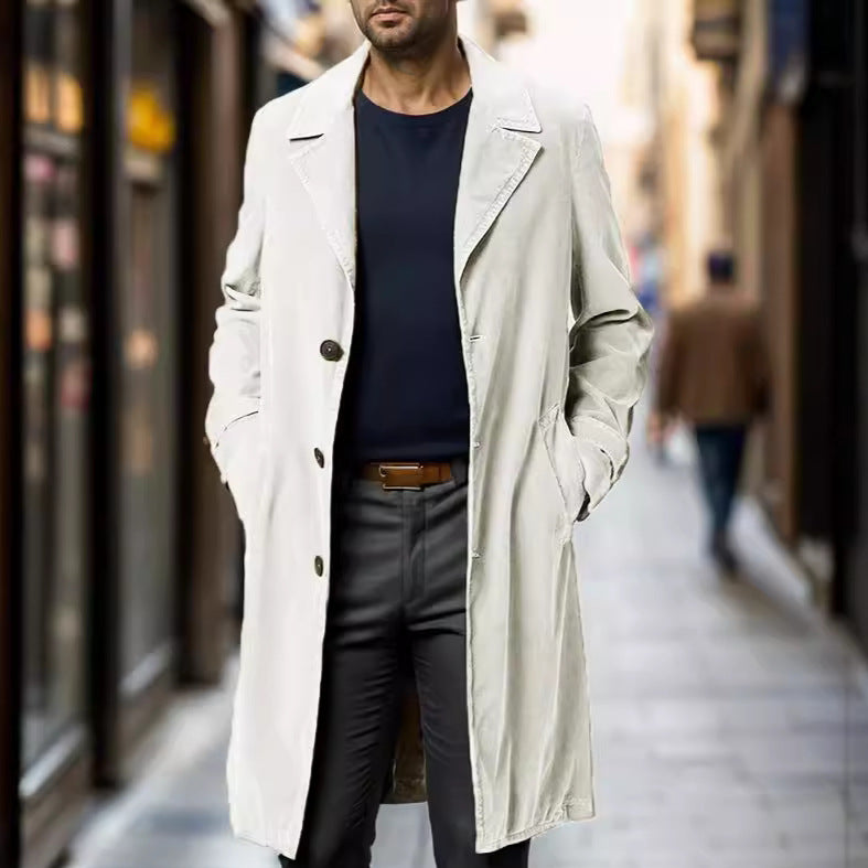 Herren Trenchcoat Cord Mittellang Einreihig