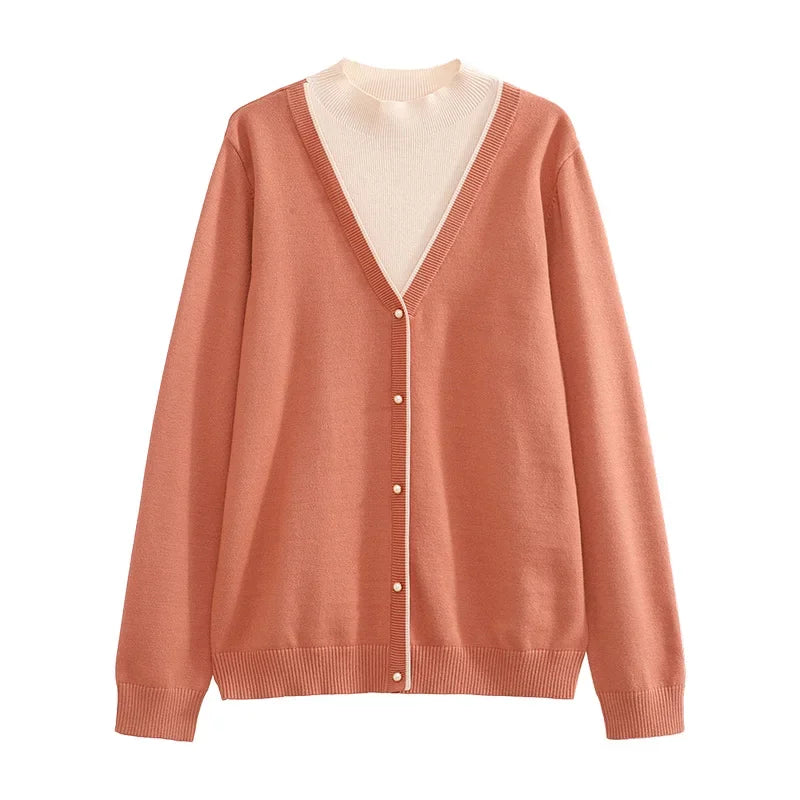 Suéter de cuello alto con patchwork acogedor