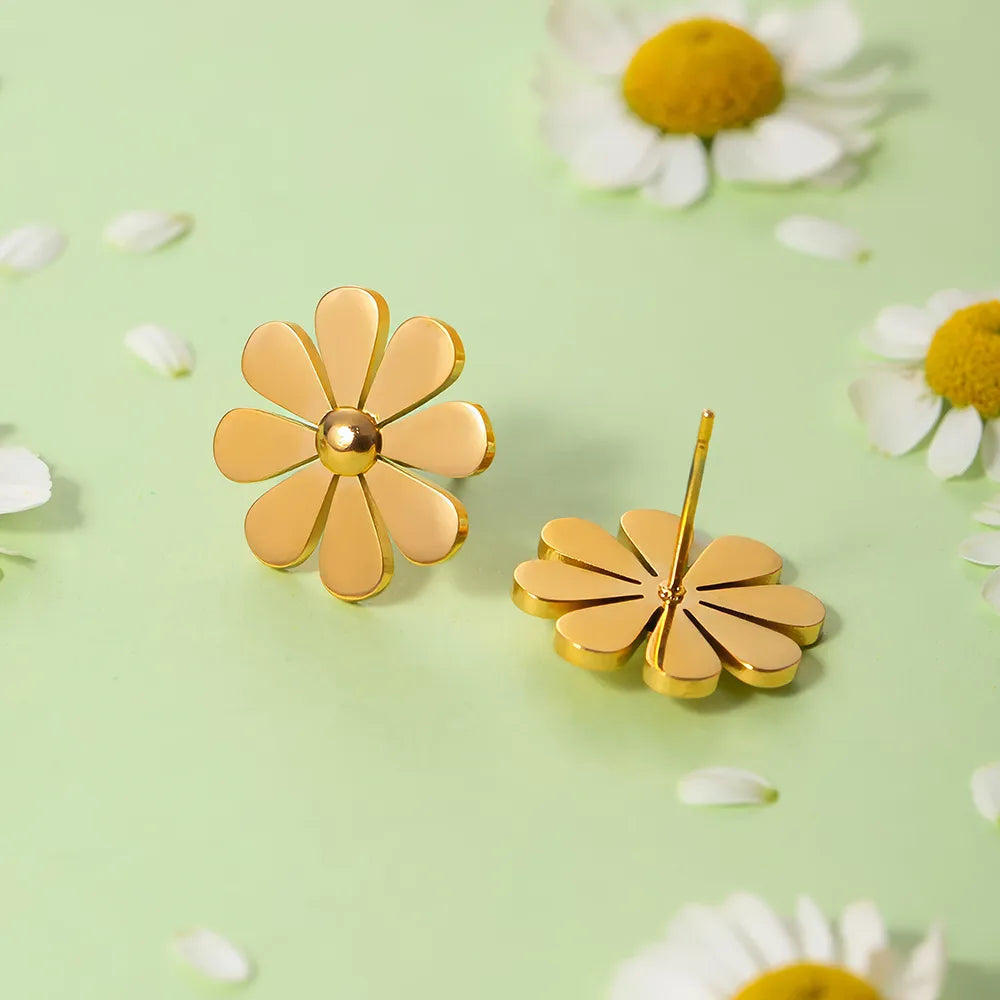 Sommer Edelstahl Leichte Luxus 18K PVD plattierte Daisy Ohrstecker
