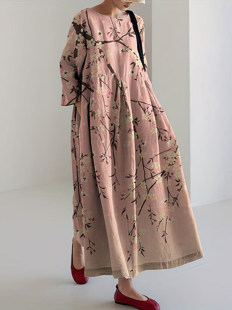 Vestido de otoño con mangas y cuello redondo en tallas grandes