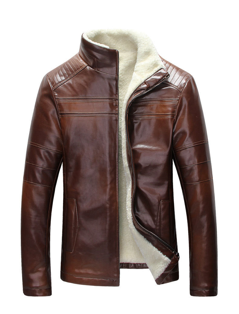 Herren-Jacke aus PU-Leder mit Stehkragen