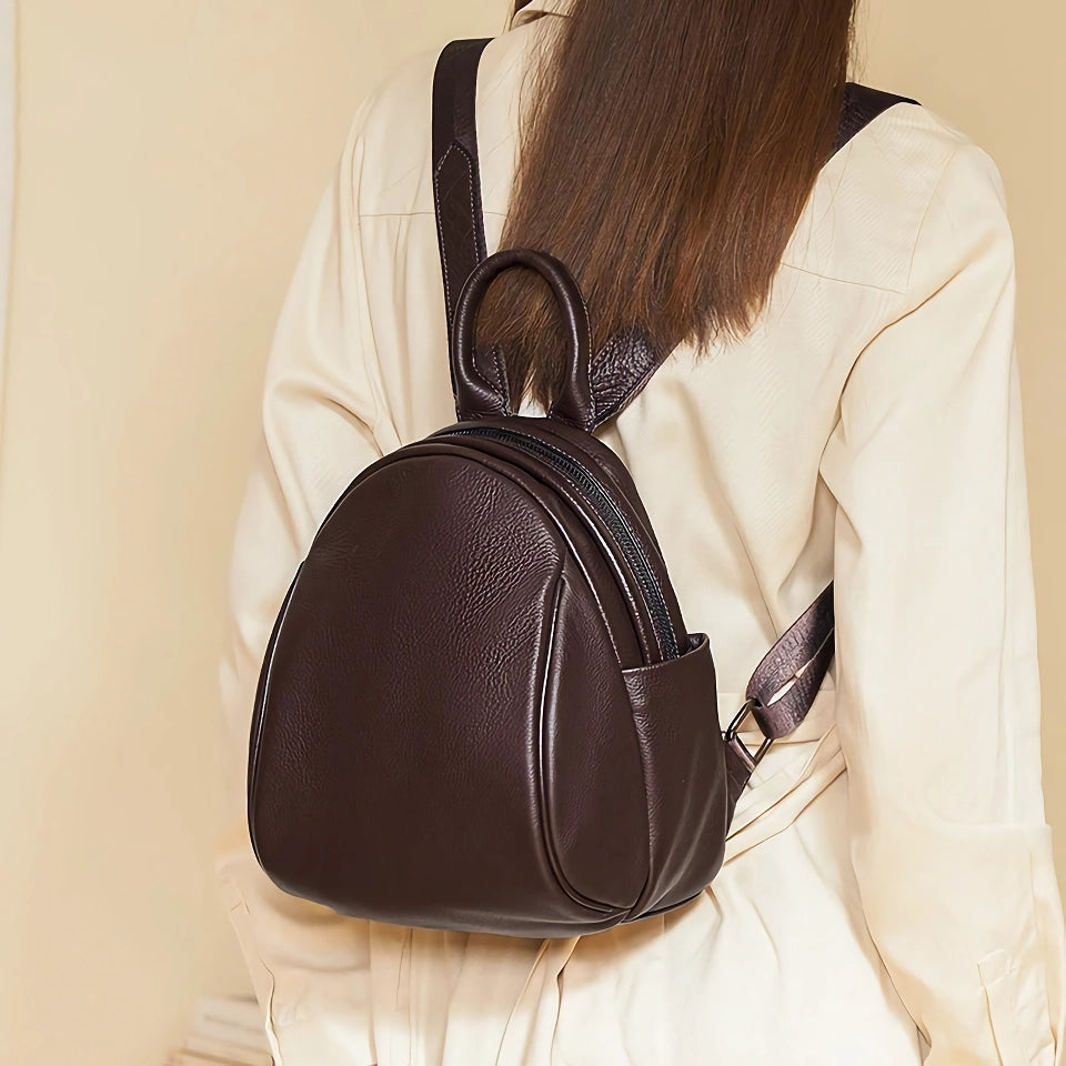 Elegante mochila de cuero color café oscuro para mujer: bolso de hombro doble de piel de vaca de primera calidad