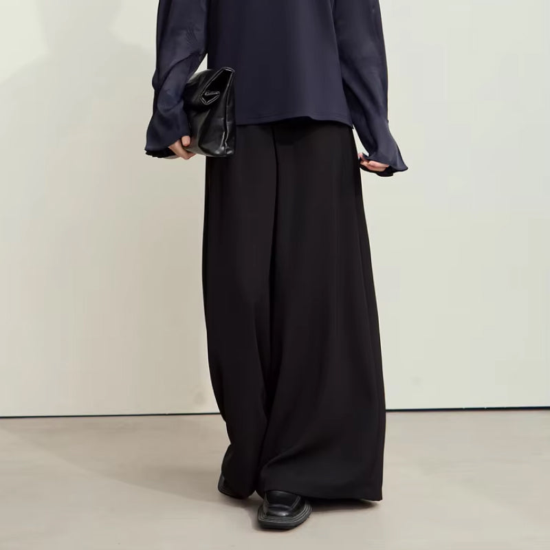 Pantalones casuales plisados de pierna ancha