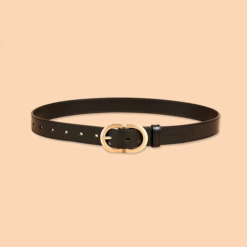 Cinturón de piel de vaca auténtica para mujer con hebilla ovalada de metal retro