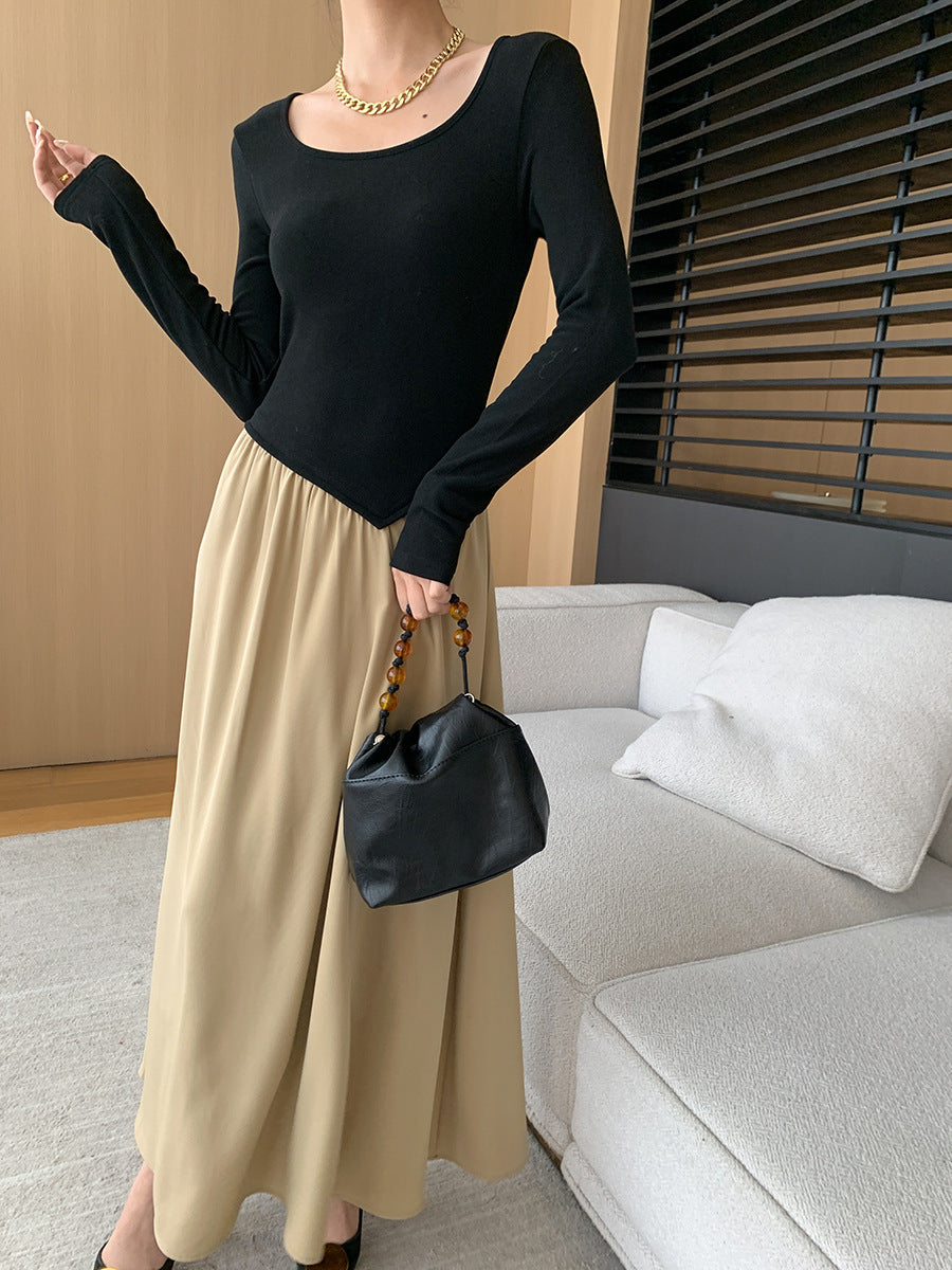 Vestido cepillado con cuello cuadrado de moda para mujer