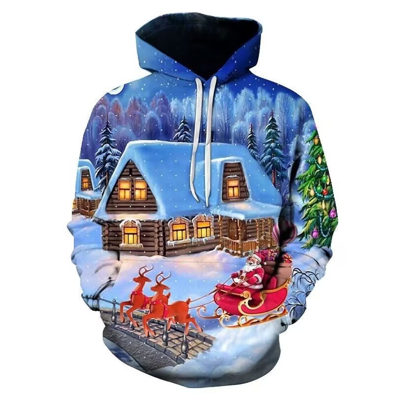 Suéter con capucha con estampado 3D de muñeco de nieve navideño europeo y americano