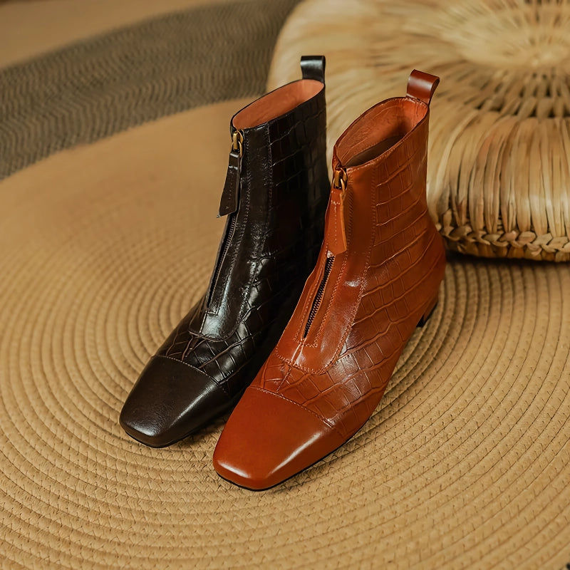 Botas cálidas elegantes de piel auténtica con cremallera frontal