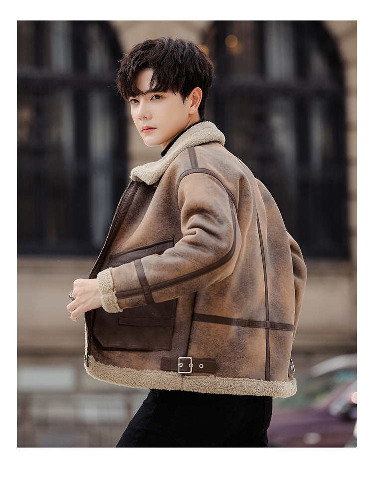 Abrigo casual de piel y cuero para hombre
